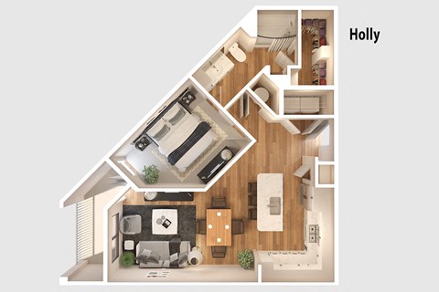 Floor plan for 1 bed, 1 bath, 800 sqft